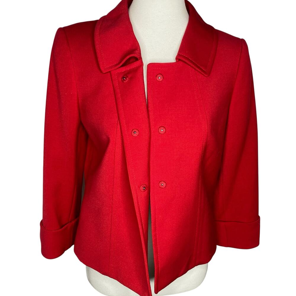 Tahari ASL Cropped Blazer Red Button Snaps Sz 6 Jacket Valentines Day Pop of Red - Picture 11 of 15